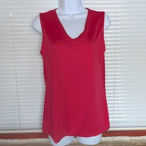 V-neck sleeveless blouse tank top deep-rose pink medium EUC